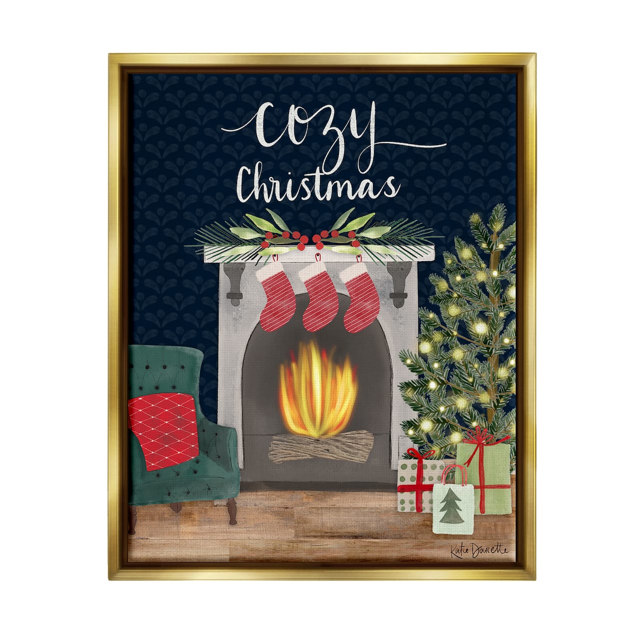 Stupell Industries Cozy Christmas Fireplace Mantel Framed Floater Canvas Wall Art